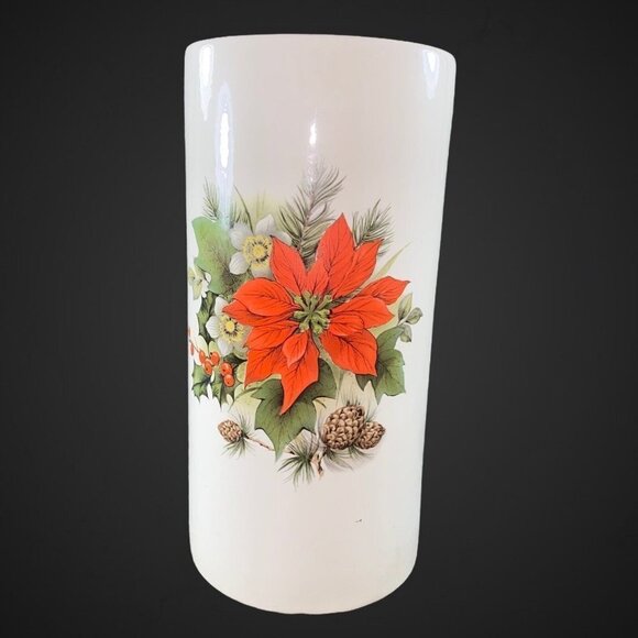 Vintage Haeger USA Christmas Poinsettia Flower 6”T 4”W Cylinder Vase - Picture 1 of 8